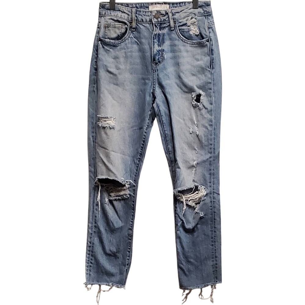 Hidden Distressed High Rise Mom Raw Hem Jeans 25